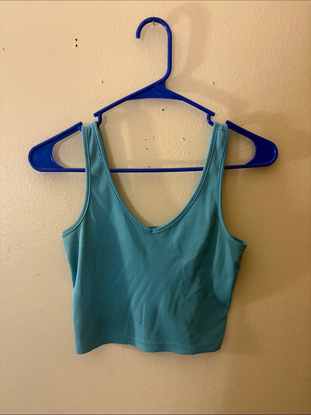 Source Unknown Ribbed Scoop Crop Tank - Teal Blue